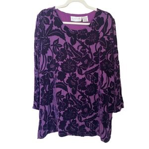 Silk Lore Beth Terrell Purple Floral Burnout Velvet Tunic Top Purple Size 1X